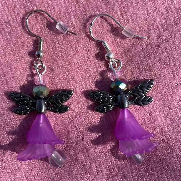 Handmade Bohemian Dancing Fairy Angel Earrings Made w New & Upcycled Beads - Picture 4 of 4